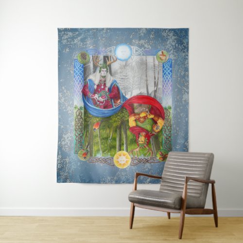 Double Portrait of the Holly King and Oak King Tapestry