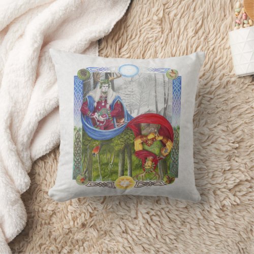 Double Portrait of the Holly King and Oak King Throw Pillow