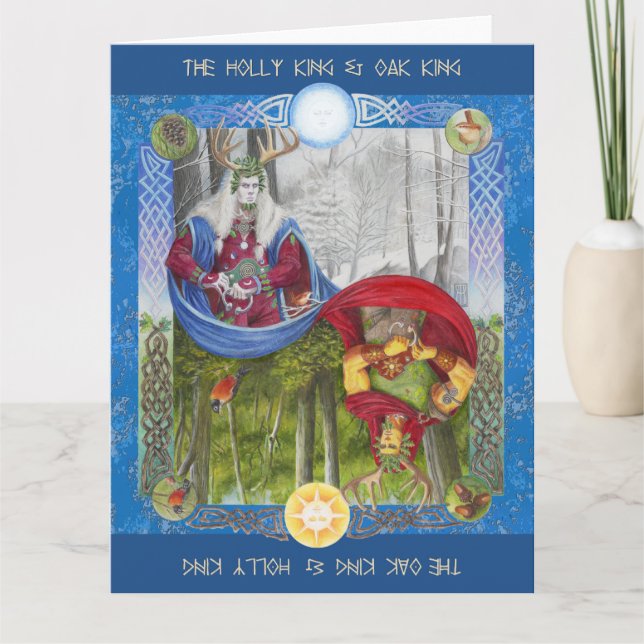 Double Portrait of the Oak King and Holly King Card (Front)