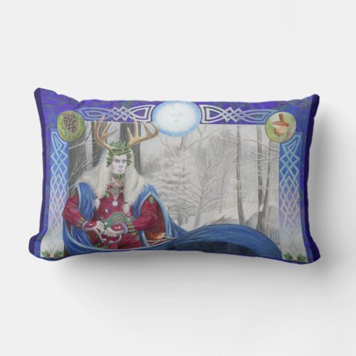 Double Portrait of the Oak King and Holly King Lumbar Pillow