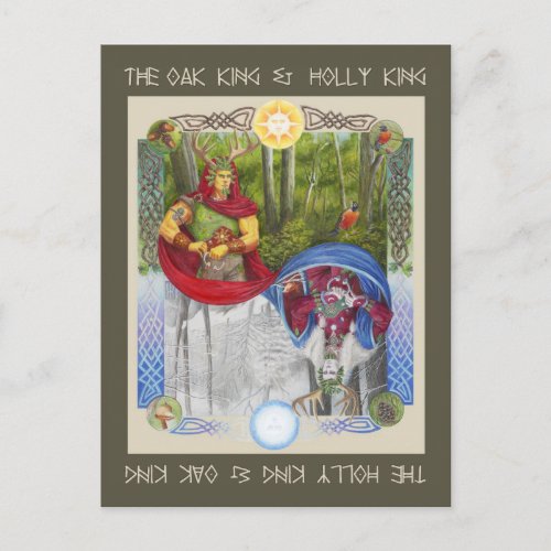 Double Portrait of the Oak King and Holly King Postcard