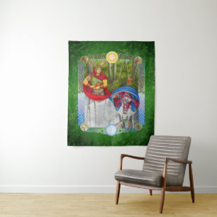 Double Portrait of the Oak King and Holly King Tapestry