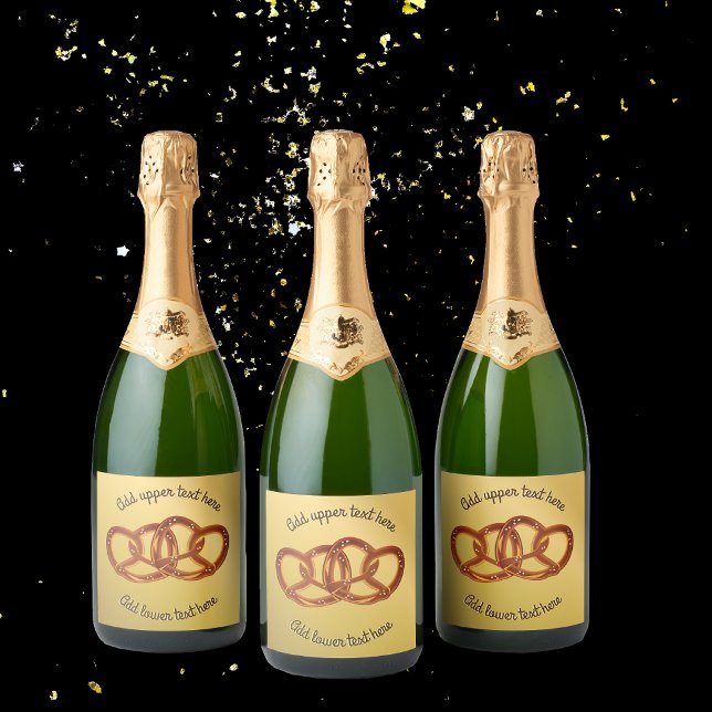 Double Pretzels: Knotted Bread on Fake Gold custom Sparkling Wine Label (Creator Uploaded)