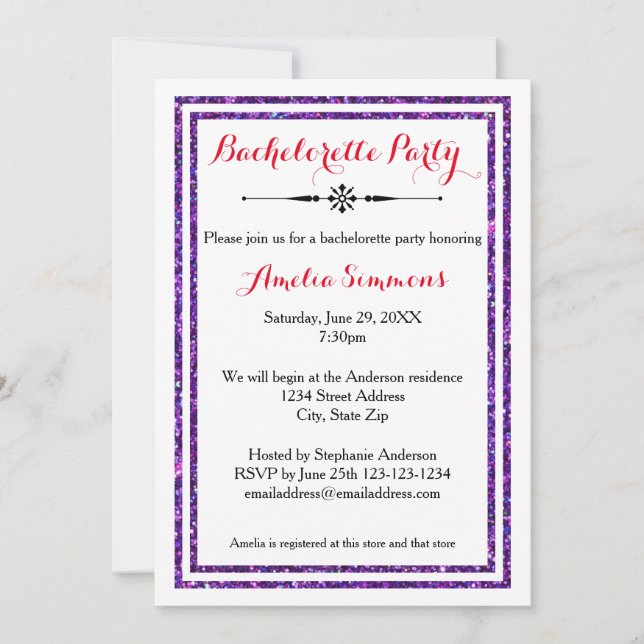 Double Purple Trim - Bachelorette Invitation (Front)