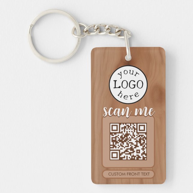 Double QR Code for Business Cherry Wood Keychain (Front)