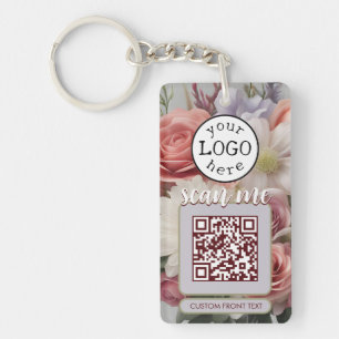 Double QR Code for Business Cut Flowers Keychain