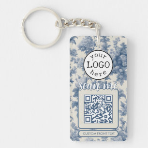 Double QR Code for Business Elegant Blue Toile Keychain