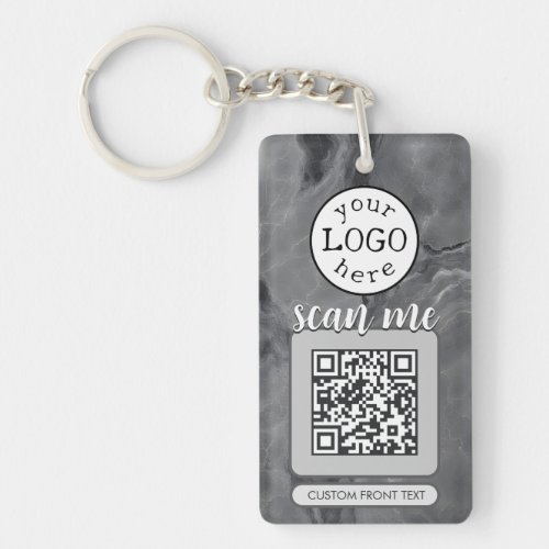 Double QR Code for Business Elegant Grey Marble Keychain