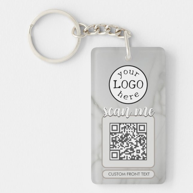 Double QR Code for Business Elegant White Marble Keychain (Front)