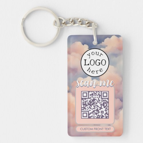 Double QR Code for Business Pink Clouds Keychain
