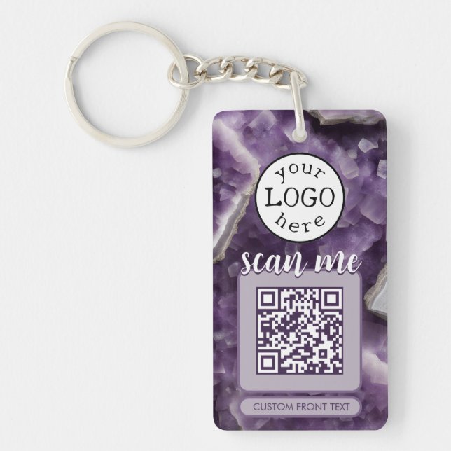 Double QR Code for Business Purple Amethyst Keychain (Front)