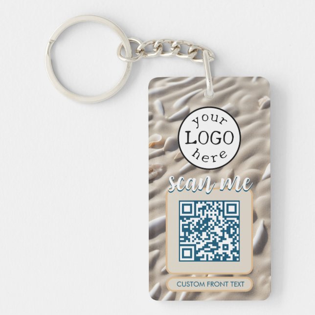 Double QR Code for Business Sandy Beach Keychain (Front)
