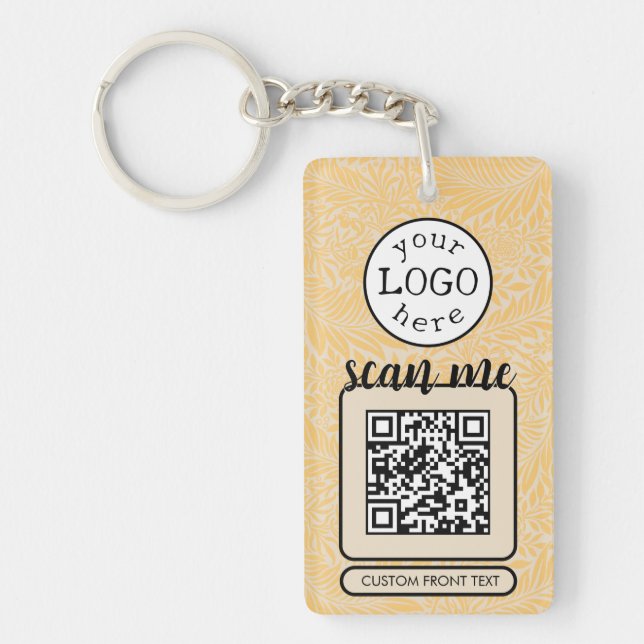 Double QR Code for Business William Morris Yellow Keychain (Front)