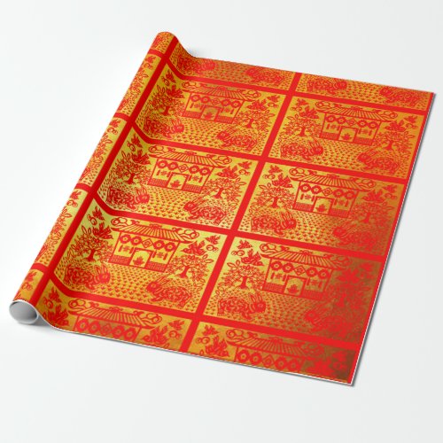 Double Rabbit paper_cut Chinese New Year Gold WP Wrapping Paper
