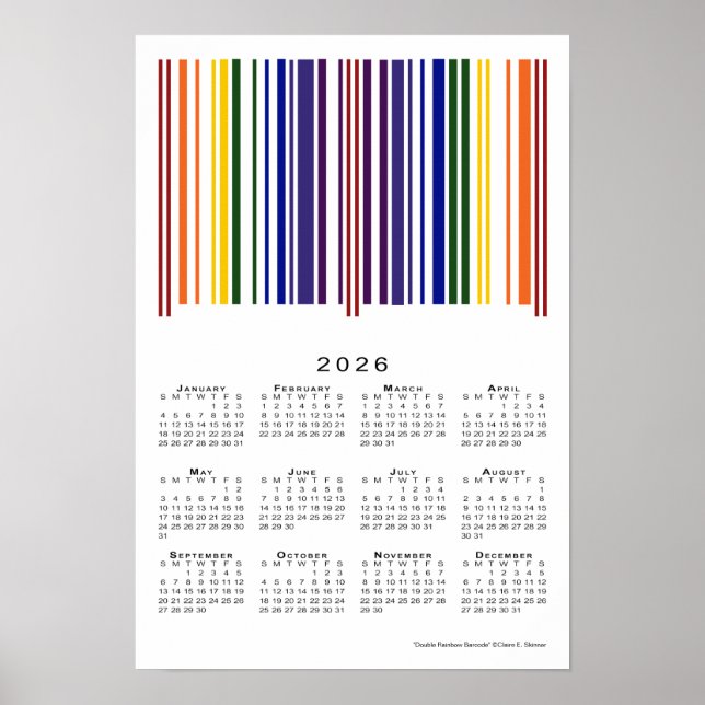 Double Rainbow Barcode 2026 Calendar Poster (Front)