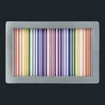 Double Rainbow Barcode Rectangular Belt Buckle<br><div class="desc">Geometric barcode design features two rainbows made of pairs of colored stripes that correspond to UPC numbers. Getting my geek on, the numbers correspond to the letters in "rainbow" to make a double rainbow. Since barcodes are only 12 numbers long, I let the "r" be represented by the red start...</div>