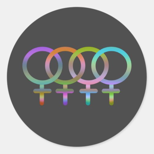 Double rainbow female symbols girl power classic round sticker