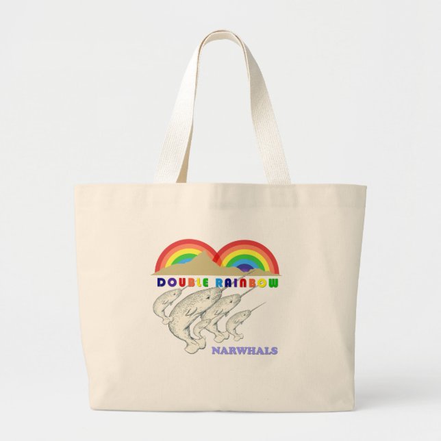 double rainbow narwhals large tote bag (Front)