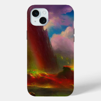 Double rainbow over dramatic cliffside iPhone 15 plus case