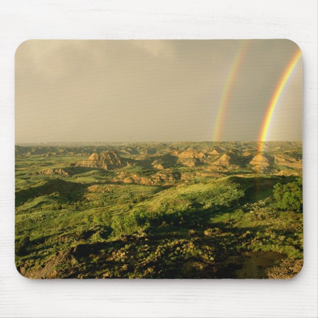 Double Rainbow over Painted Canyon in Theodore Mouse Pad (Front)