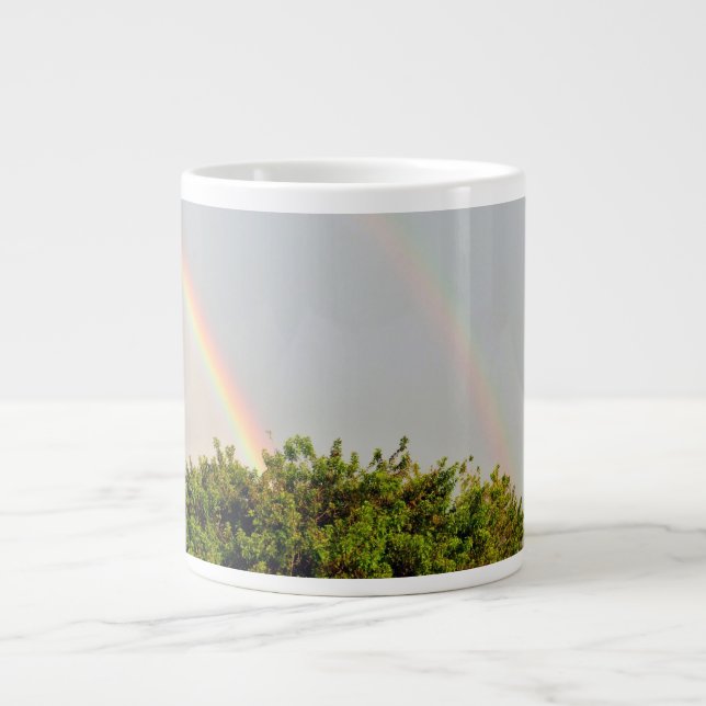 Double Rainbow Photo with sky and trees Giant Coffee Mug (Front)