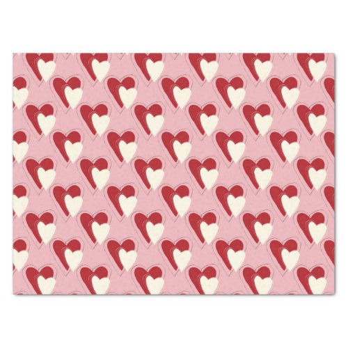 Double Red And Cream Hearts  Tissue Paper