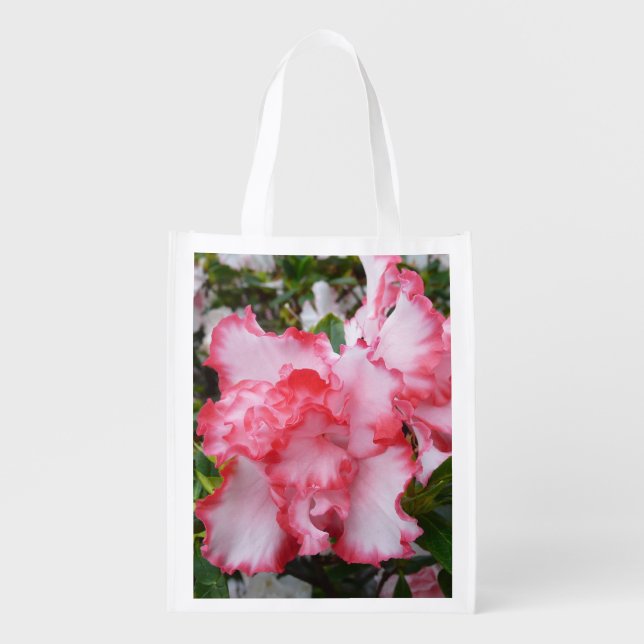Double Red and White Azaleas Spring Floral Grocery Bag (Front)