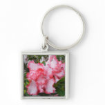 Double Red and White Azaleas Spring Floral Keychain