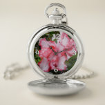 Double Red and White Azaleas Spring Floral Pocket Watch