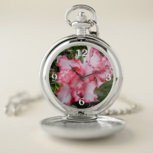 Double Red and White Azaleas Spring Floral Pocket Watch