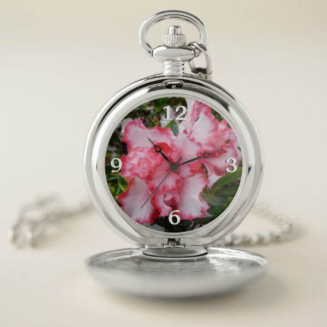 Double Red and White Azaleas Spring Floral Pocket Watch (Inside)