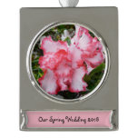 Double Red and White Azaleas Spring Floral Silver Plated Banner Ornament