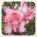 Double Red and White Azaleas Spring Floral Square Paper Coaster