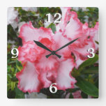 Double Red and White Azaleas Spring Floral Square Wall Clock