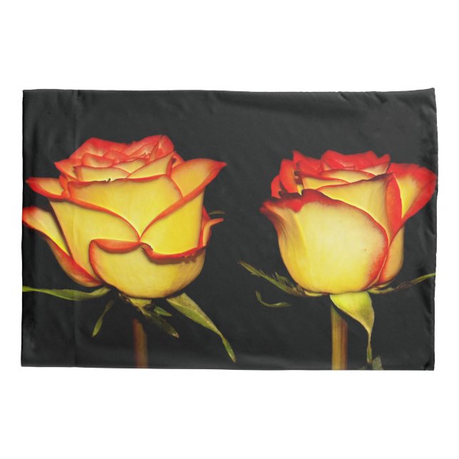 Double Red and Yellow Rose Bloom Pillow Case (Back)