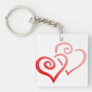 Double Red Swirly Hearts Acrylic Keychain