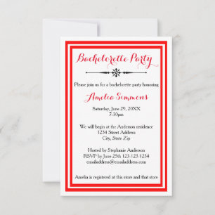 Double Red Trim  - 3x5 Bachelorette Invitation