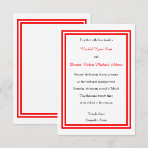 Double Red Trim - 3x5 Wedding Invitation