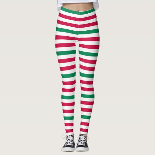 Double Red With Green Stripes Leggings
