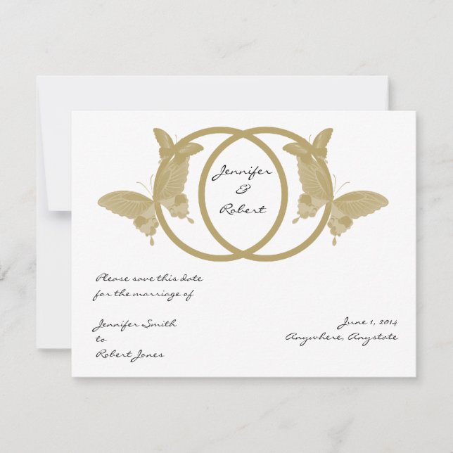 Double Ring Butterfly Monogram Save the Date Card (Front)