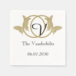 Double Ring Butterfly Monogram Wedding Napkins
