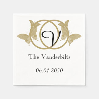 Double Ring Butterfly Monogram Wedding Napkins