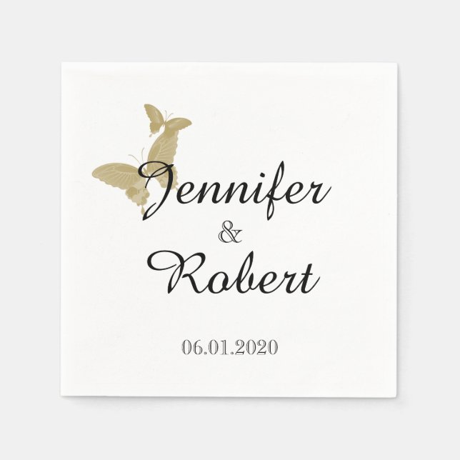 Double Ring Butterfly Monogram Wedding Paper Napkins (Front)