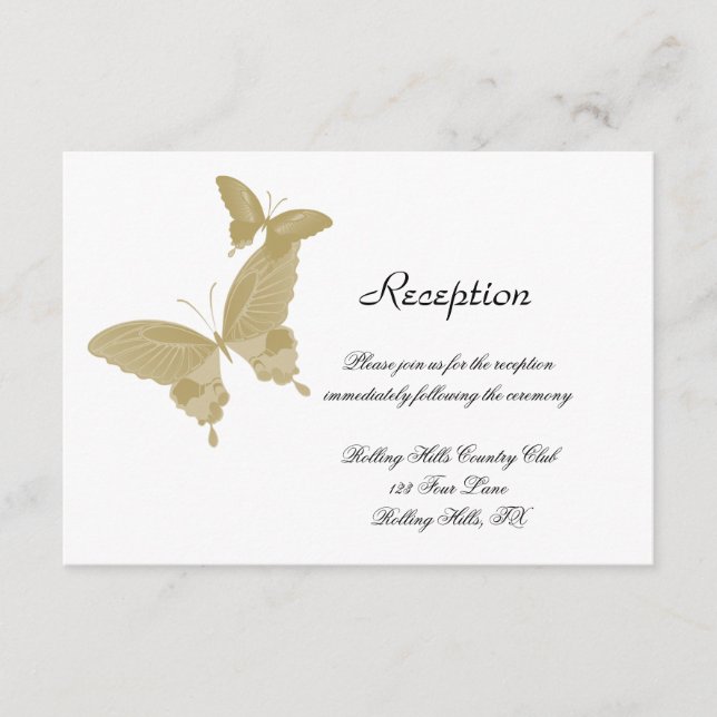 Double Ring Butterfly Wedding Reception Enclosure Card (Front)