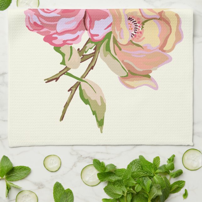 Double Rose Ivory Kitchen Towel 16" x 24" (Folded)