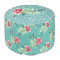 Double Rose on Teal Round Pouf