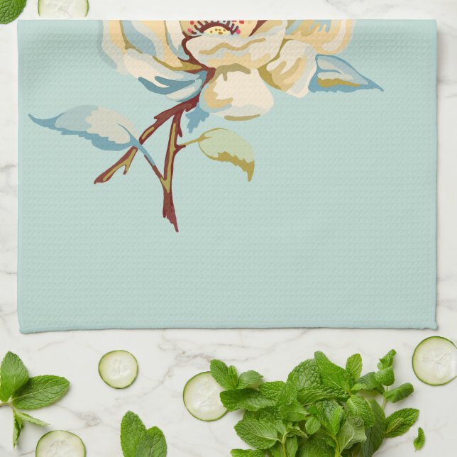 Double Rose Robin's Egg Blue Kitchen Towel (Folded)