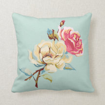 Double Rose Robin's Egg Blue Throw Pillow