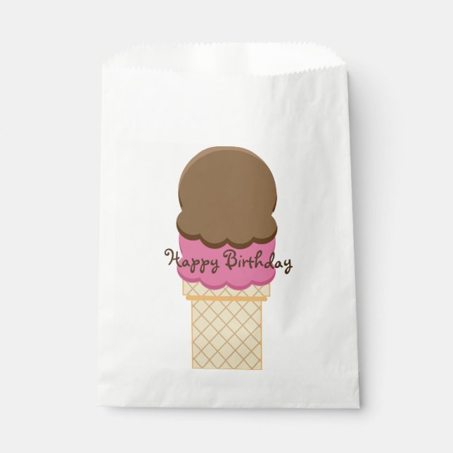 Double Scoop Ice Cream Cone Birthday Favor Bags (Front)