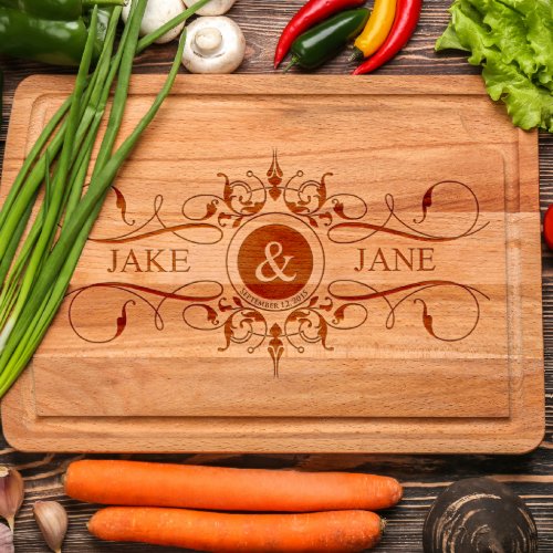 Double Scroll Solid Wood Cutting Board w Groove